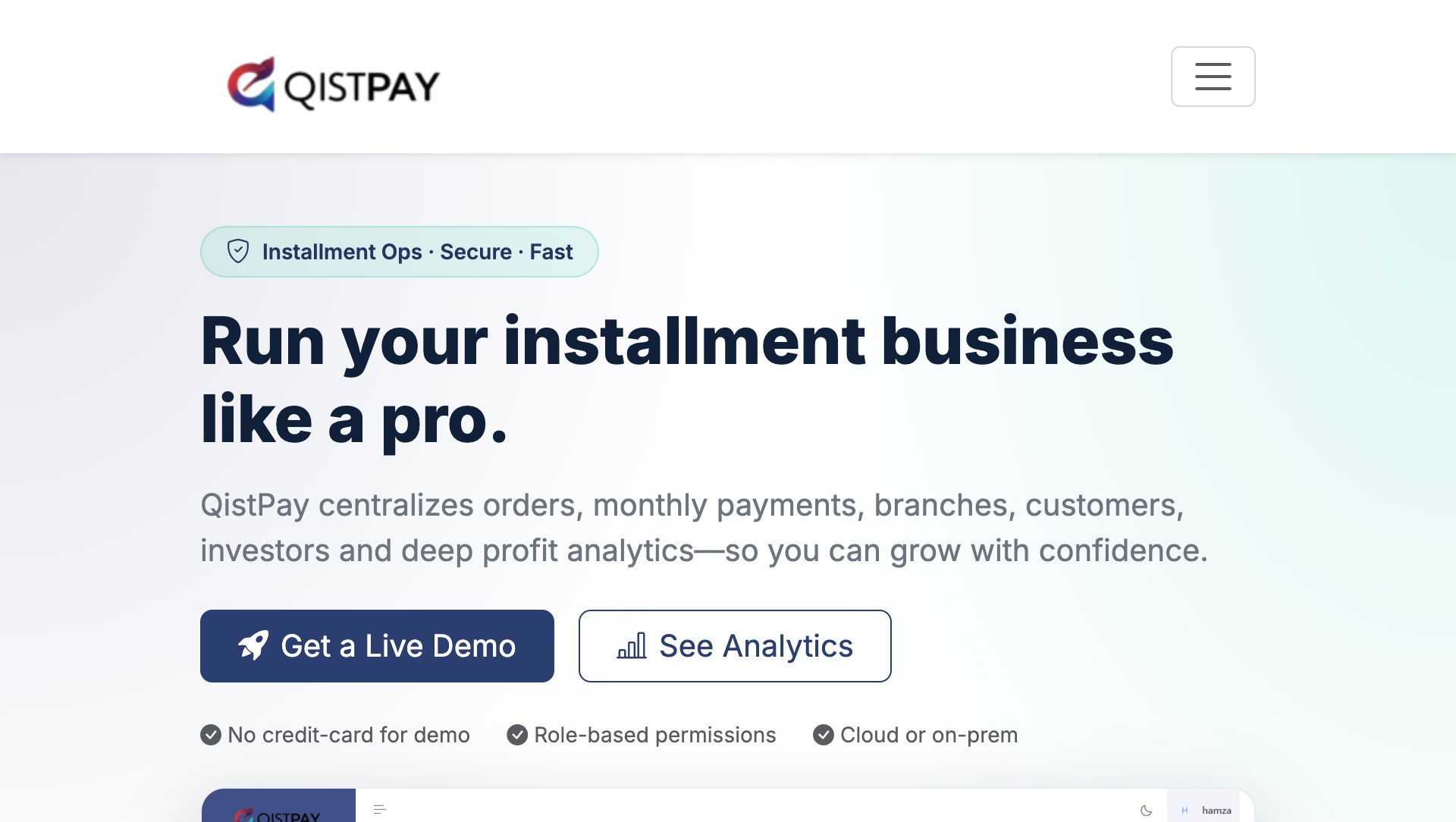 QistPay installment management SaaS dashboard